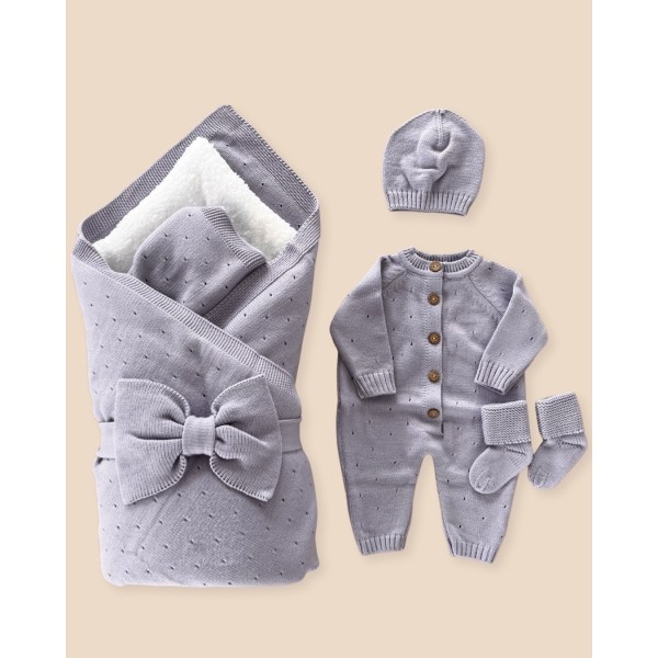 Комплект на выписку из роддома 6 предметов "ALPACA" цвет: сиреневый 0382