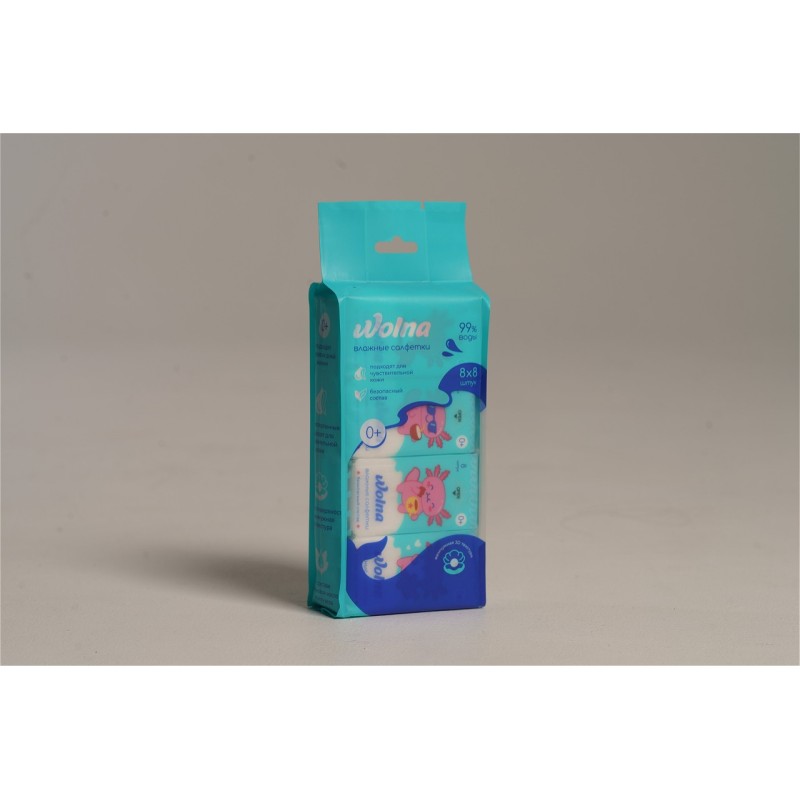 Салфетки влажные одноразовые Wolna 64 шт ( 8*8 шт) WL02W64