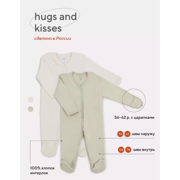 Комбинезон на молнии Rant Hugs and Kisses 62 см 2 шт light green 1672-62