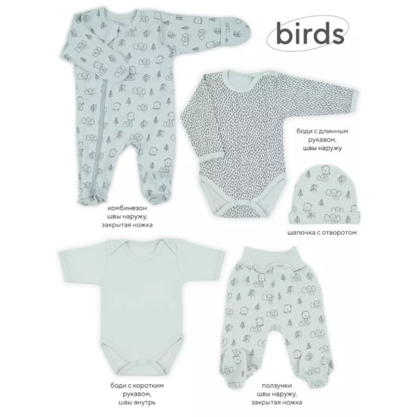 Комплект для малыша 5 предметов Rant MowBaby Birds blue 56 см 5-82