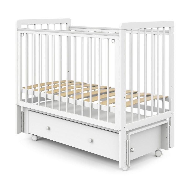 Кровать детская Pituso Tiny с ящиком + маятник + быстросъемная автостенка цвет: белая аляска Кровать детская Pituso Tiny с ящиком + маятник + быстросъемная автостенка цвет: белая аляска