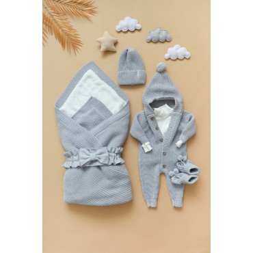Комплект на выписку и прогулки " Hugge" 5 предметов цвет: серый 0366