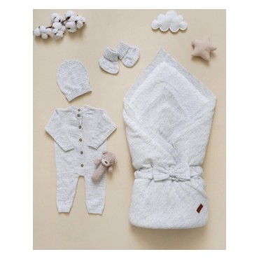 Детский комплект на выписку из роддома 5 предметов цвет: серый 0389