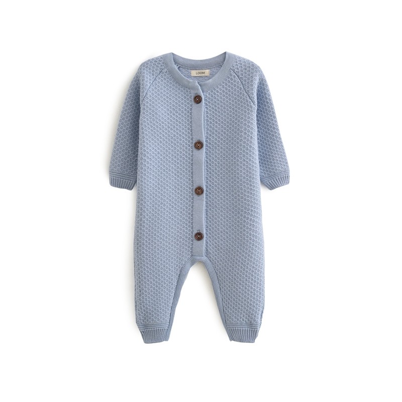 Вязаный текстурный комбинезон 62см 0-3 месяца цвет: небесный W058N-039-62