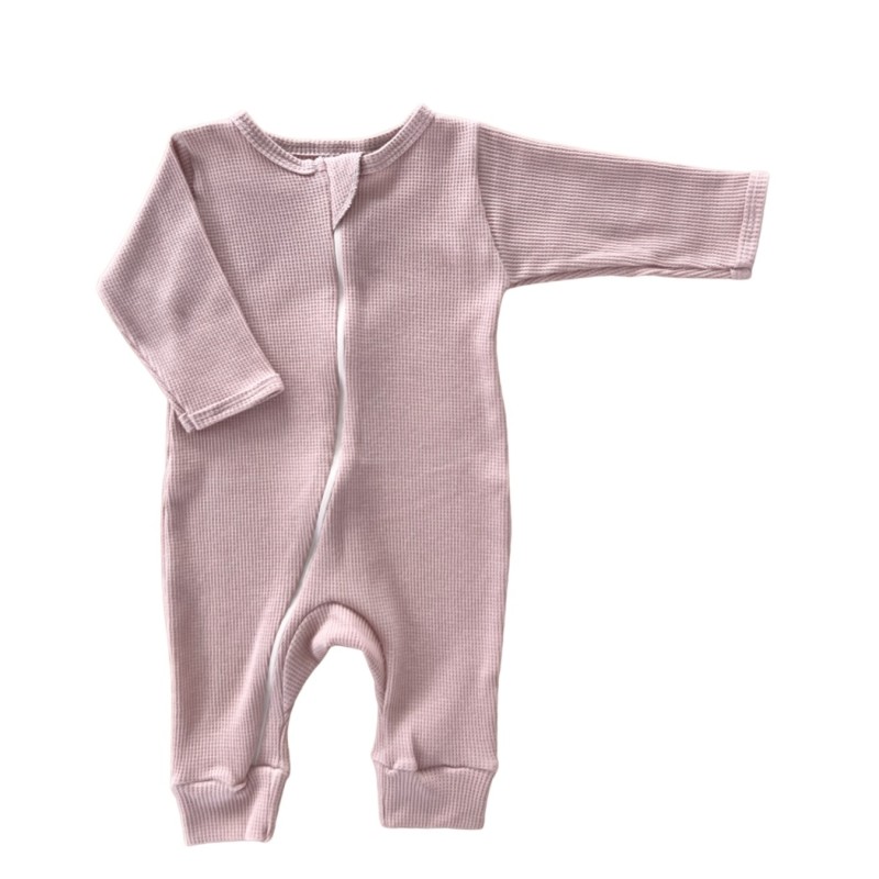 Комбинезон на молнии из вафельного трикотажа 68-74 см цвет: пудровый T-169/В