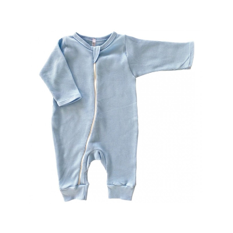Комбинезон на молнии из вафельного трикотажа 74-80 см цвет: небесный T-169/В