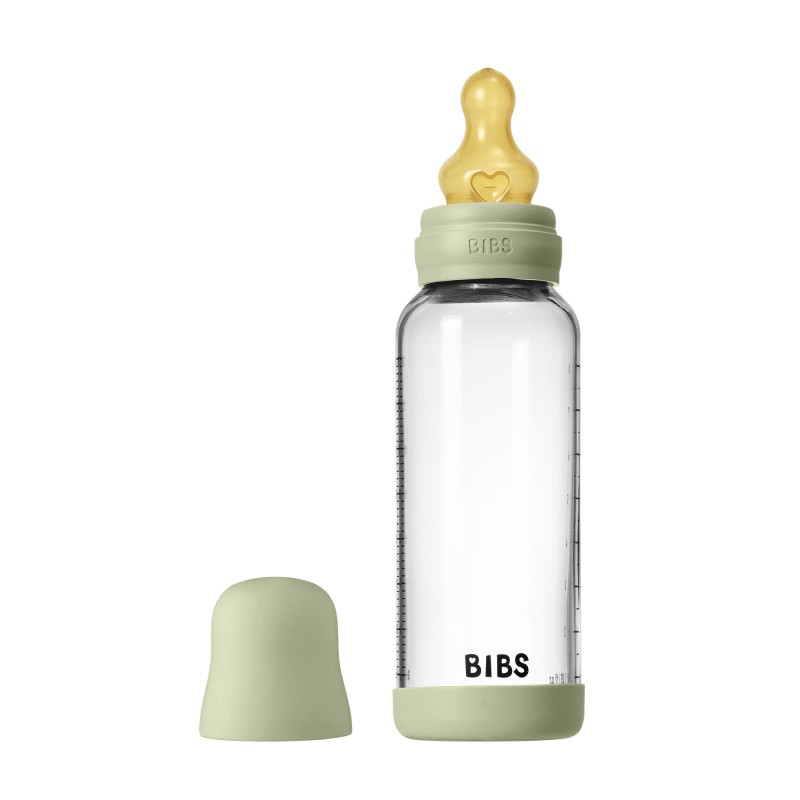 Стеклянная бутылочка Bibs 240 мл с латексной соской цвет: sage