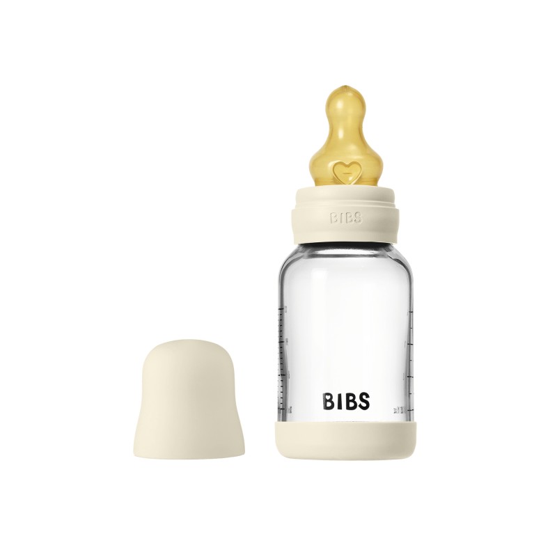 Стеклянная бутылочка Bibs 120 мл с латексной соской цвет: ivory