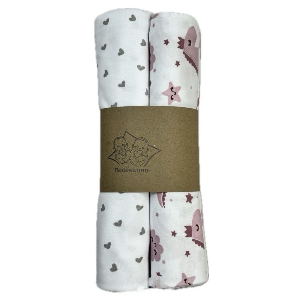 Набор трикотажных пеленок 2 шт 90 х 100 см цвет: сердечки+ розовые дино TE 3006