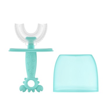 Зубная U-образная щетка-массажер с ограничителем "Крабик" цвет: голубой RTM-005-B