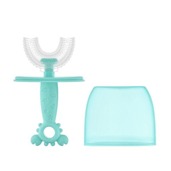 Зубная U-образная щетка-массажер с ограничителем "Крабик" цвет: голубой RTM-005-B