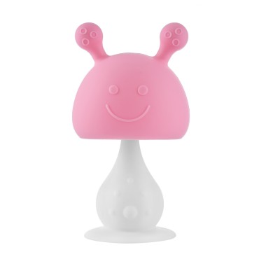 Силиконовый прорезыватель с погремушкой " Грибочек " с держателем цвет: розовый RST-001-P