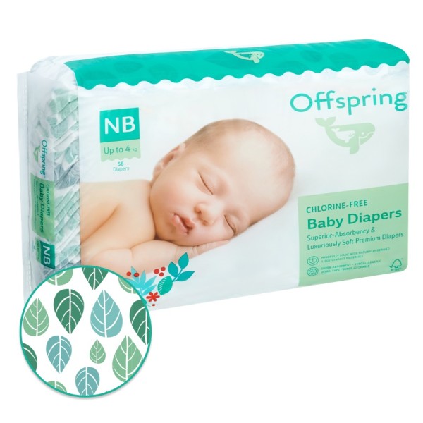 Эко-подгузники Offspring Newborn 2-4 кг 56 шт цвет: листочки Эко-подгузники Offspring Newborn 2-4 кг 56 шт цвет: листочки