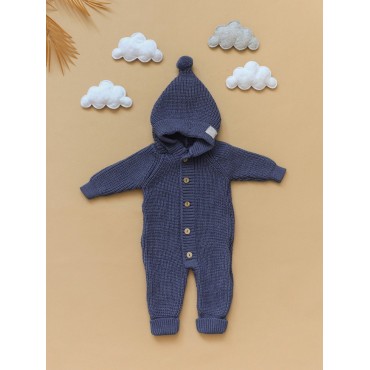 Вязаный детский комбинезон с капюшоном 56-68 см цвет: синий В064 Вязаный детский комбинезон с капюшоном 56-68 см цвет: синий В064