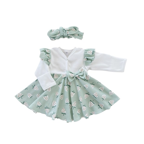 Боди на кнопках с юбочкой и солохой 56-62 см цвет: клубнички Т-131-1