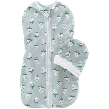 Пеленка-кокон на молнии с шапочкой 56-62 см принт: клубнички Т-007