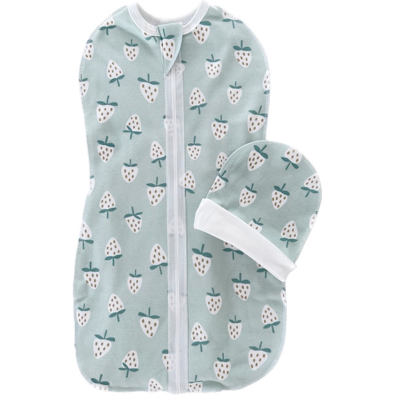 Пеленка-кокон на молнии с шапочкой 56-62 см принт: клубнички Т-007 Пеленка-кокон на молнии с шапочкой 56-62 см принт: клубнички Т-007