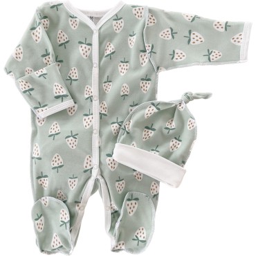 Комплект: Слип на кнопках + шапочка-узелок со швами наружу 56-62 см " Клубнички " Т-097