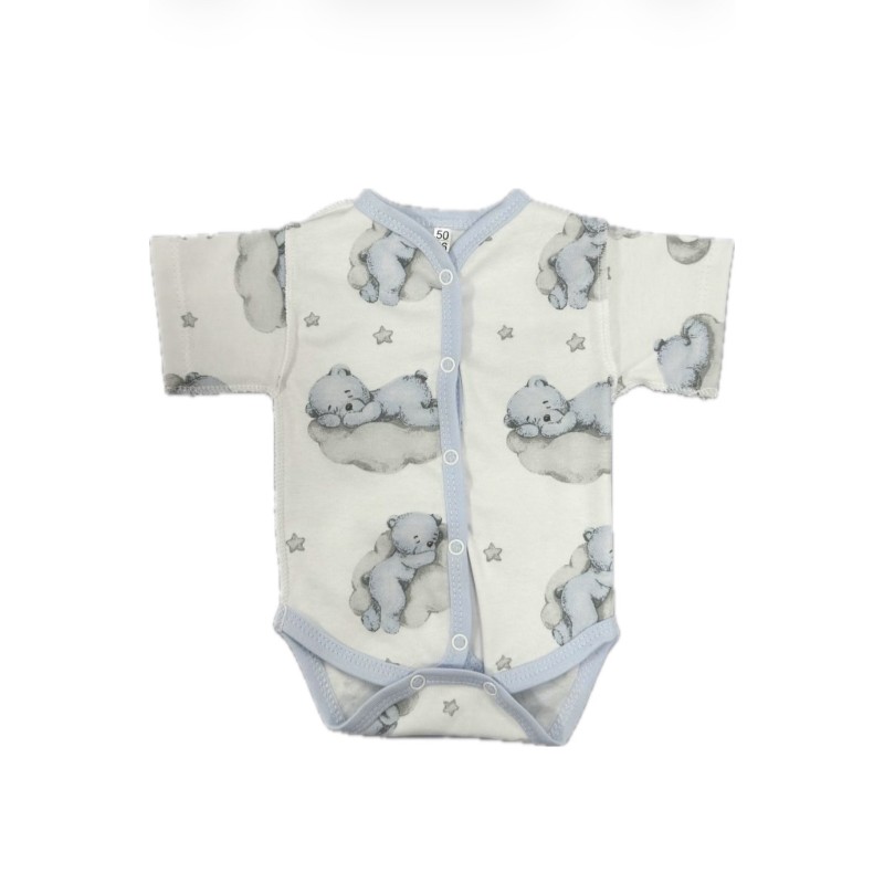 Боди с коротким рукавом на кнопках Newborn 50 см принт: мишки на облаках Т-133 Боди с коротким рукавом на кнопках Newborn 50 см принт: мишки на облаках Т-133