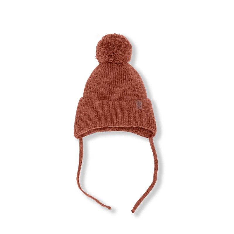 Вязаная шапочка на завязках с помпоном М 42-44/46 см цвет: терракот 7095-162 Вязаная шапочка на завязках с помпоном М 42-44/46 см цвет: терракот 7095-162