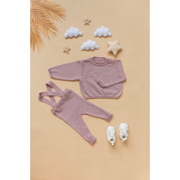 Вязаный комплект джемпер + штанишки 62 см цвет: пудровый В-092