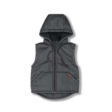 Теплая жилетка со съемным капюшоном 80-92 см цвет: графит 110-53 Теплая жилетка со съемным капюшоном 80-92 см цвет: графит 110-53