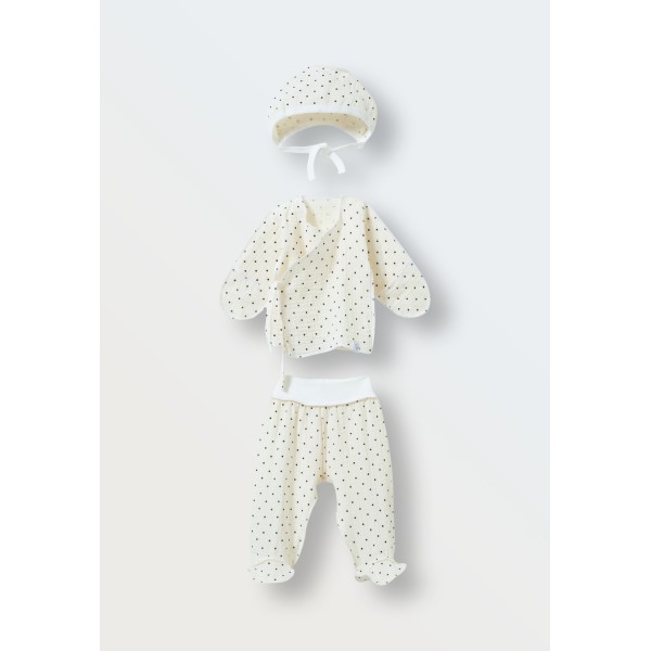 Комплект одежды из муслина 3 предмета 62 см цвет: горошек на кремовом 9050-169