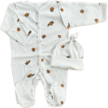 Комплект: Слип на кнопках + шапочка-узелок со швами наружу 56-62 см " Апельсинки " Т-097