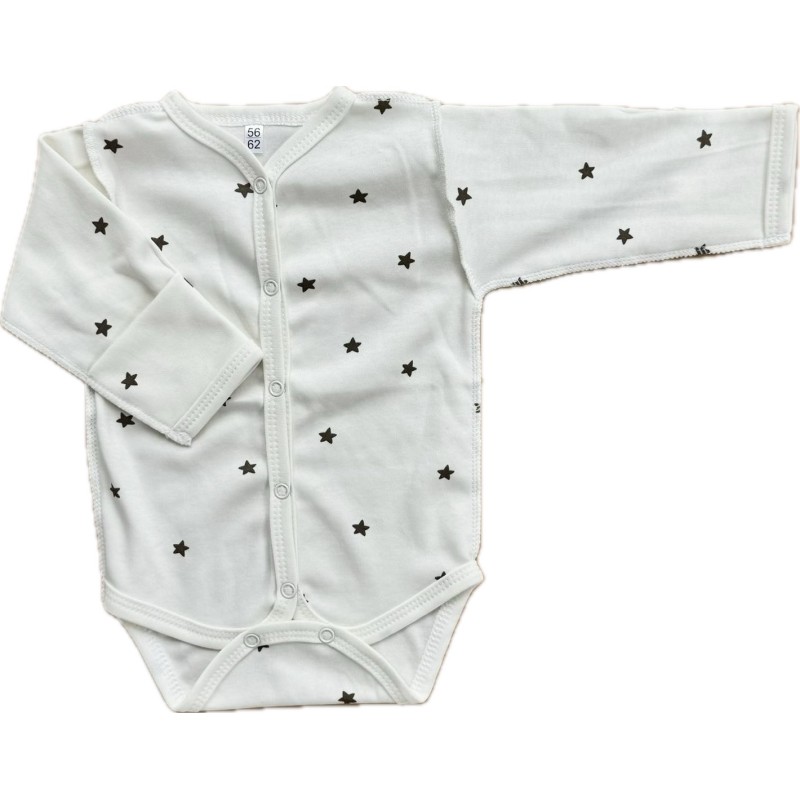 Боди с длинным рукавом на кнопках 56-62 см принт: звездочки монохром Т-131