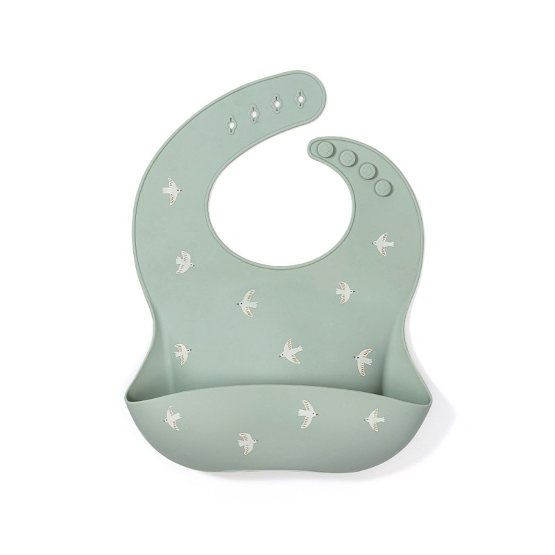 Силиконовый нагрудник с кармашком Edda цвет: птички шалфей SB04-01001