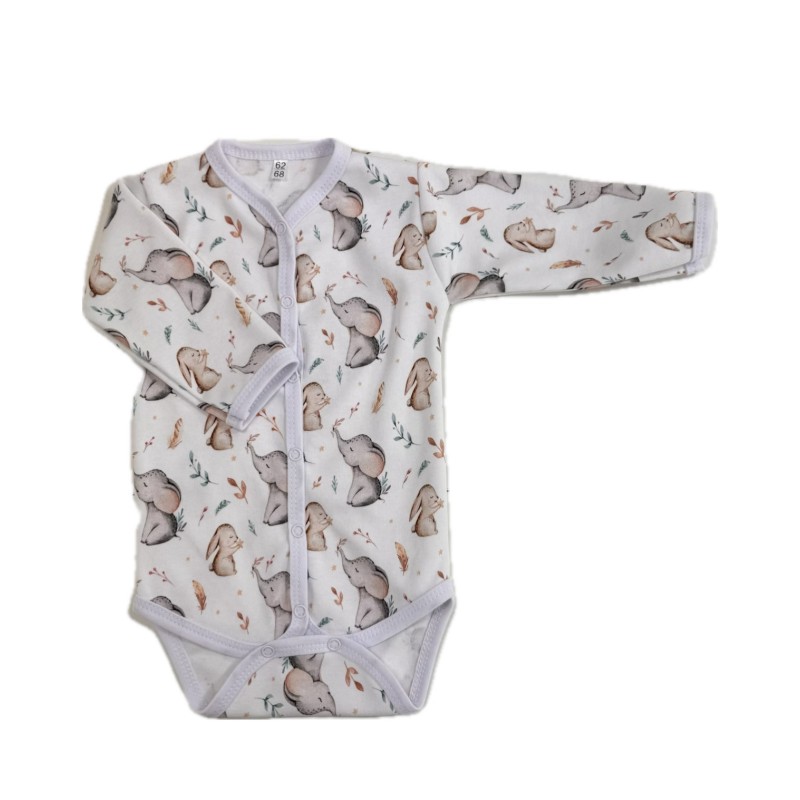 Боди с длинным рукавом на кнопках 62-68 см принт: слоники и зайки Т-131 Боди с длинным рукавом на кнопках 62-68 см принт: слоники и зайки Т-131