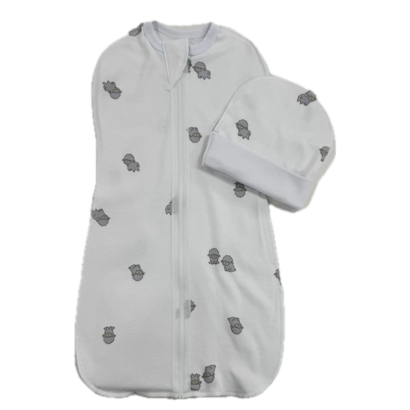 Пеленка-кокон на молнии с шапочкой 50-56 см принт: барашки Т-007