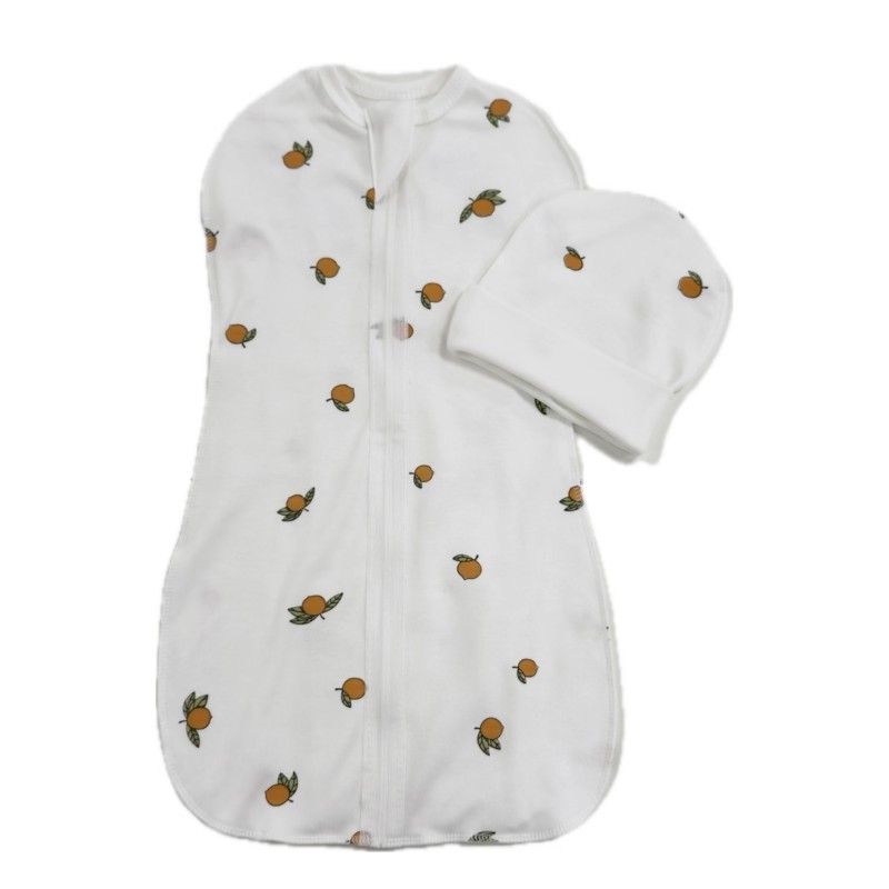 Пеленка-кокон на молнии с шапочкой 50-56 см принт: апельсинки Т-007