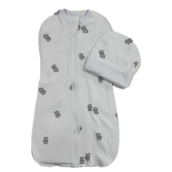 Пеленка-кокон на молнии с шапочкой 62-68 см принт: барашки Т-007