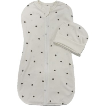 Пеленка-кокон на молнии с шапочкой 62-68 см принт: звездочки монохром Т-007