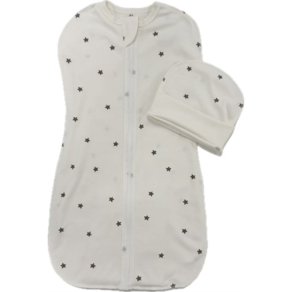 Пеленка-кокон на молнии с шапочкой 62-68 см принт: звездочки монохром Т-007