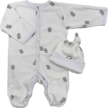 Комплект: Слип на кнопках + шапочка-узелок со швами наружу 50 см Newborn "Барашки" Т-097
