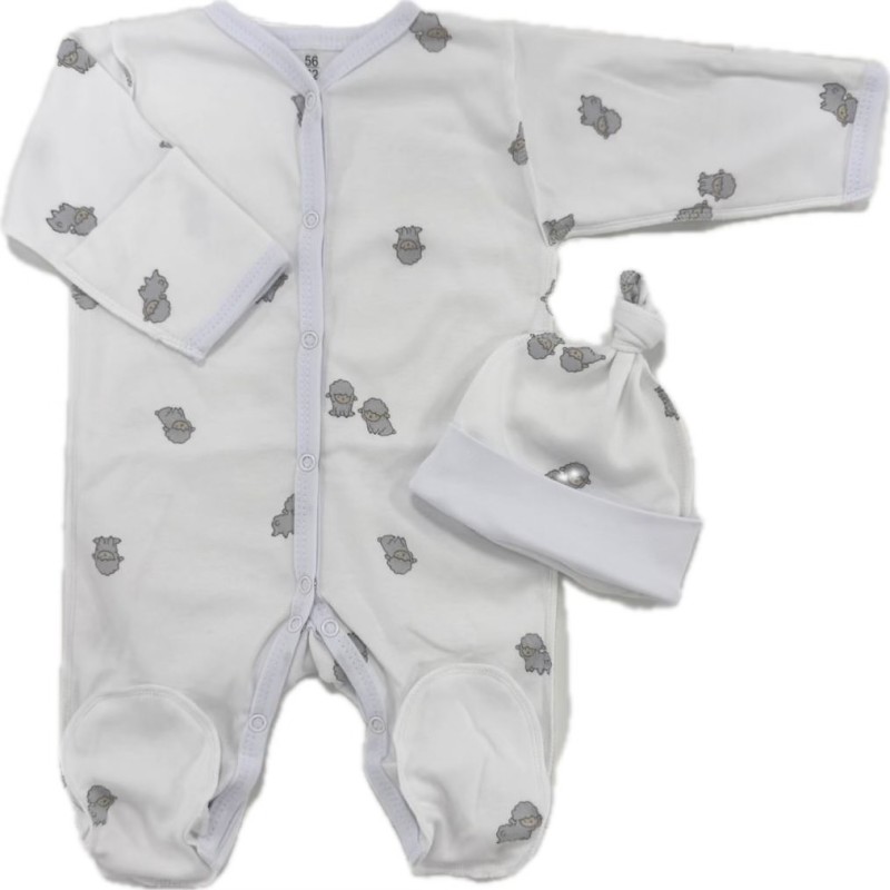 Комплект: Слип на кнопках + шапочка-узелок со швами наружу 50 см Newborn "Барашки" Т-097