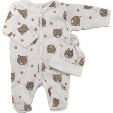 Комплект: Слип на кнопках + шапочка-узелок со швами наружу 56-62 см "Леопарды " Т-097