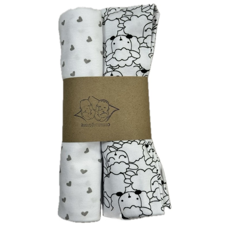 Набор трикотажных пеленок 2 шт 90 х 100 см цвет: сердечки+ барашки TE 3007