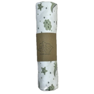 Детская трикотажная пеленка интерлок-пенье 90 х 100 см цвет: дино зеленые TE 0102