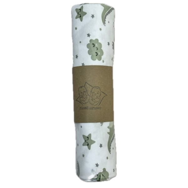 Детская трикотажная пеленка интерлок-пенье 90 х 100 см цвет: дино зеленые TE 0102