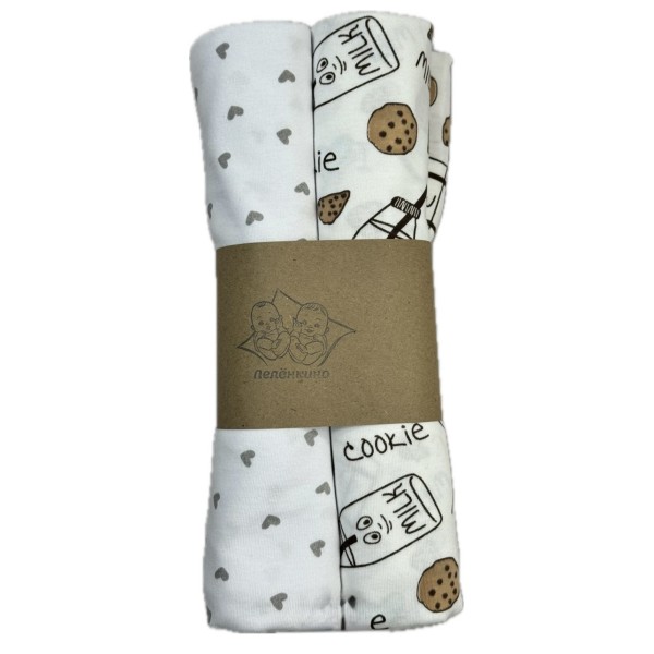 Набор трикотажных пеленок 2 шт 90 х 100 см цвет: печеньки+ сердечки TE 3009