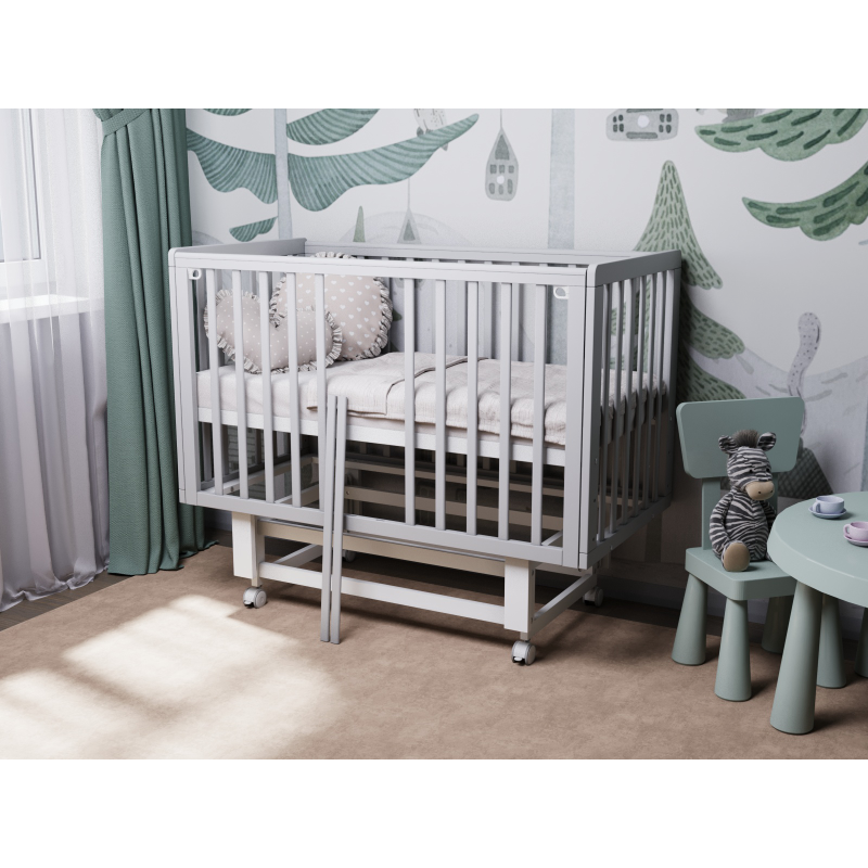 Кроватка детская Lunna Rita с автостенкой, маятником и колесами цвет: серый/белый Кроватка детская Lunna Rita с автостенкой, маятником и колесами цвет: серый/белый