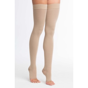 Чулки компрессионные 1 класс компрессии 5 размер до бедра с открытым мысом с силиконом цвет: кремовый