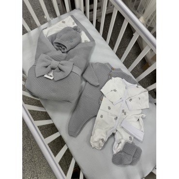 Комплект на выписку из роддома 8 предметов "ALPACA" цвет: серый /барашки серые 0363