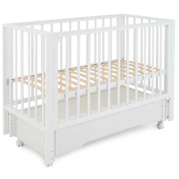 Кроватка детская деревянная с маятником, ящиком + быстросъемная стенка Rant Bergen Plus цвет: cloud white