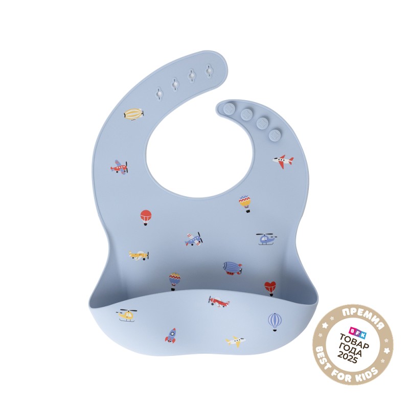 Силиконовый нагрудник с кармашком Edda цвет: воздушный транспорт SB08-01001
