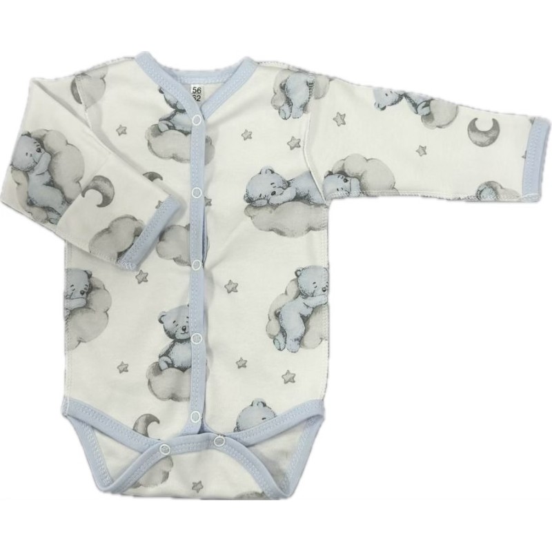 Боди с длинным рукавом на кнопках 56-62 см принт: мишки на облаках Т-131