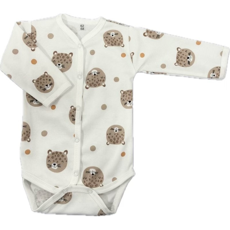 Боди с длинным рукавом на кнопках 62-68 см принт: леопарды Т-131